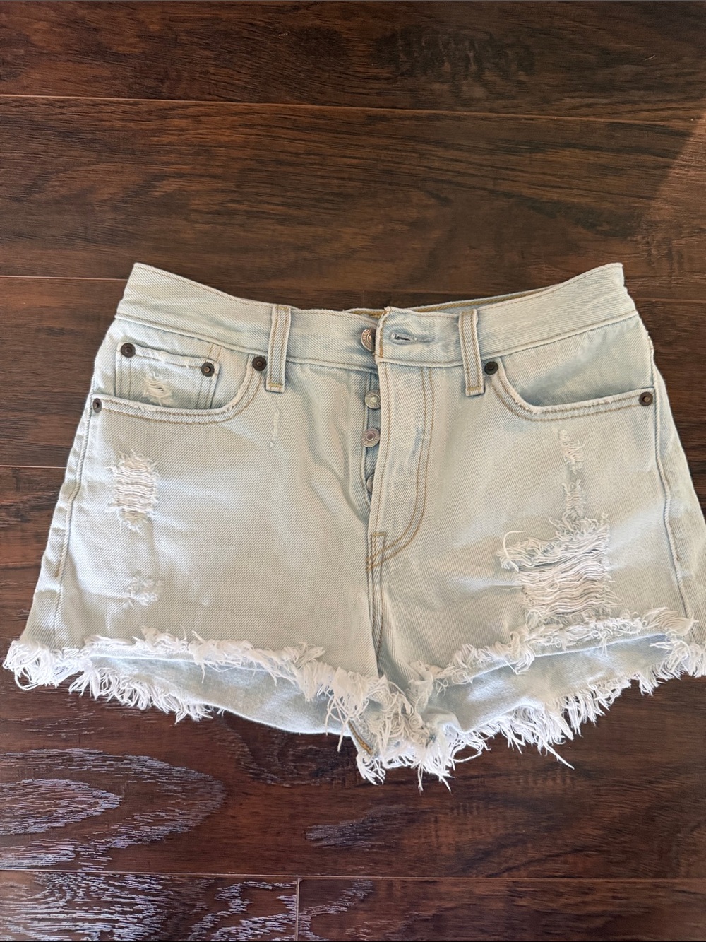 Levi's Light Blue Distressed Denim Shorts